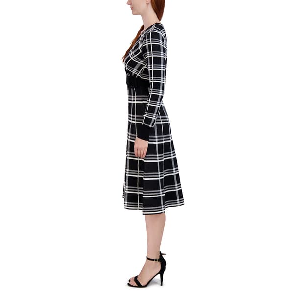 Womens Robbie Bee Plaid Surplus Neck Midi Sweater Dress