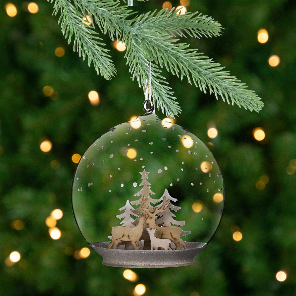Northlight Deer Family in Snow Glass Globe Christmas Ornament