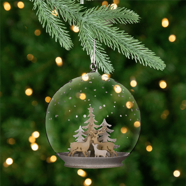 Northlight Deer Family in Snow Glass Globe Christmas Ornament - image 