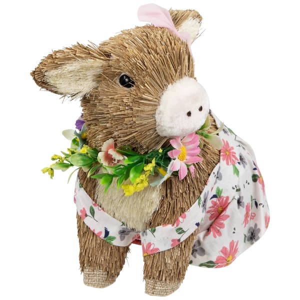 Northlight Seasonal Girl Piglet with Floral Dress Spring Figurine