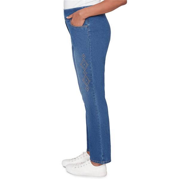 Womens Alfred Dunner Austin Geometric Stud Pull-On Denim Pants