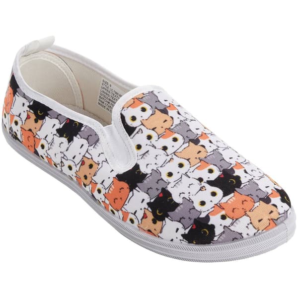 Womens Ashley Blue Canvas Cat Faces Slip On Fashion Sneakers - image 