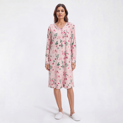 Womens Charmour Long Sleeve Floral Velour V-Neck Nightshirt - image 