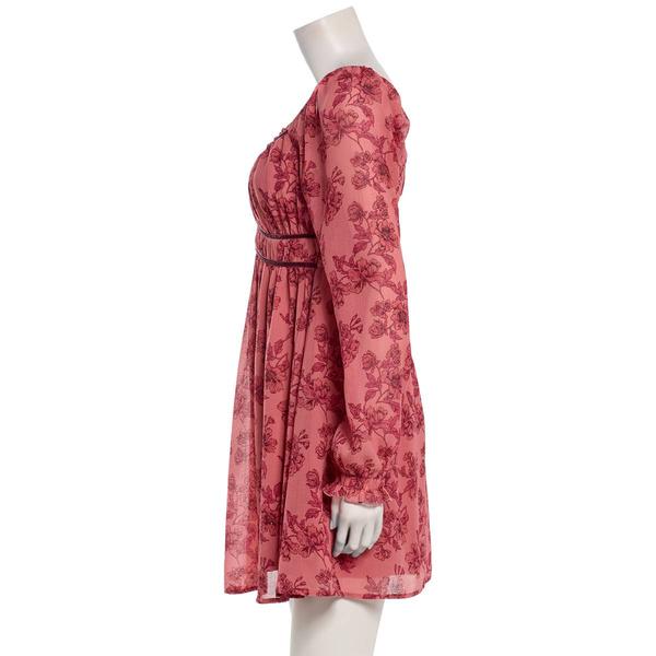 Juniors Jolt Long Sleeve Pebble Chiffon Velvet Trim Skater Dress