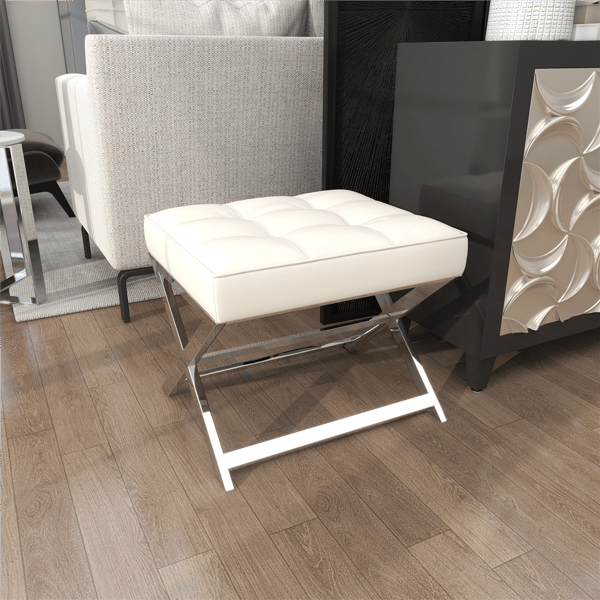 9th & Pike® Modern White Leather Ottoman Stool