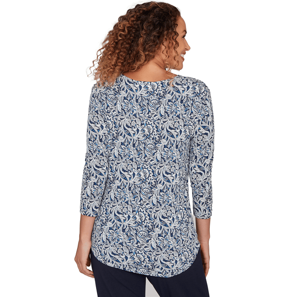Womens Emaline Key Items 3/4 Sleeve Strap V-Neck Jacquard Blouse