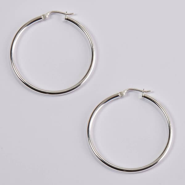 Sterling Silver 3x30mm Polished Hoop Earrings - image 