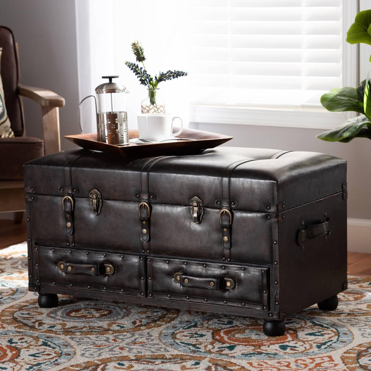 Baxton Studio Callum 2 Drawer Storage Trunk Ottoman