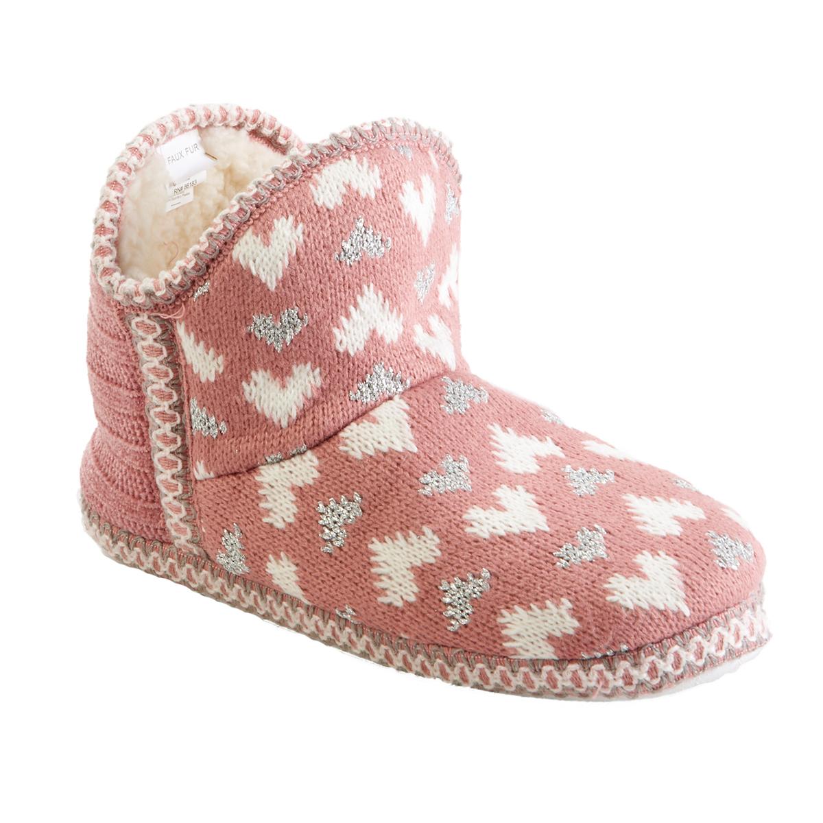 Womens Capelli New York Heart Knit Boot Slippers