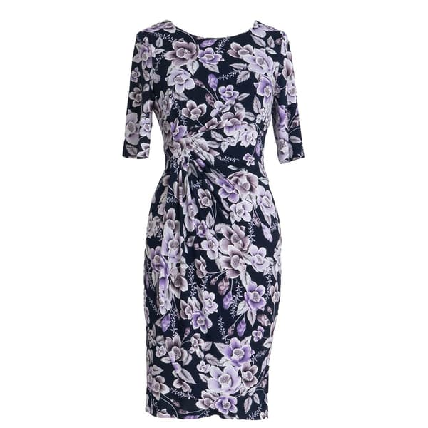 Plus Size Connected Apparel Elbow Sleeve ITY Side Ruched Dress