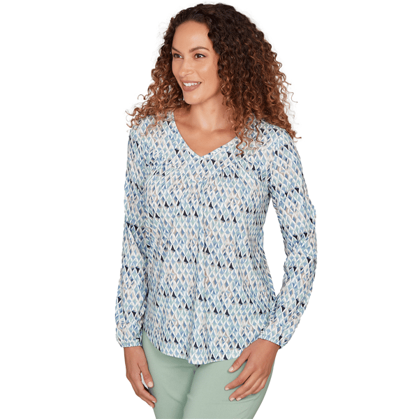 Womens Emaline Seabreeze Essence Long Sleeve Diamond Blouse