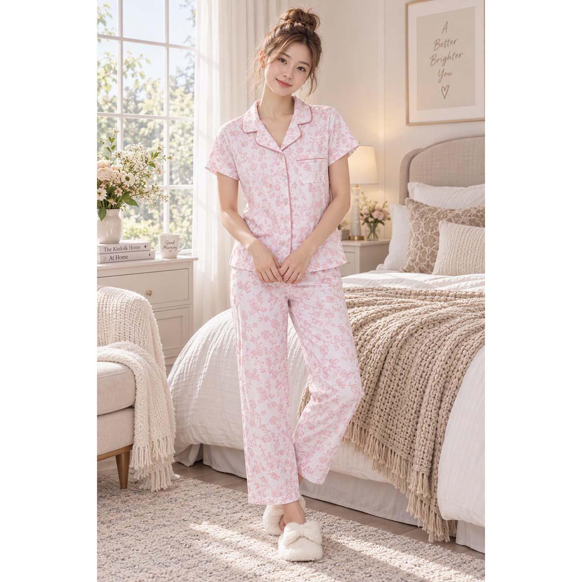 Womens Laura Ashley(R) Short Sleeve Meadow Toile Pajama Set