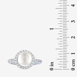 Gemstone Classics™ Lab Grown White Sapphire & Pearl Halo Ring