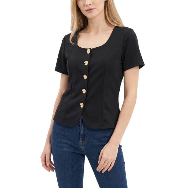 Womens NY Collection Short Sleeve Solid With Novelty Buttons - image 