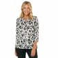 Petite Emily Daniels 3/4 Sleeve Stencil Floral Bar Neck Blouse - image 1
