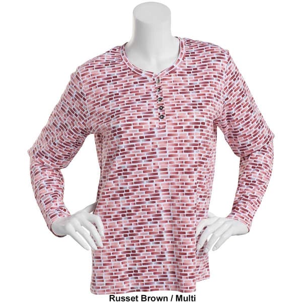 Petite Hasting &amp; Smith Long Sleeve Brick Print Henley Top