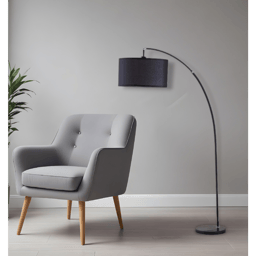 HomeRoots 86in. Black Arc Floor Lamp With Drum Shade