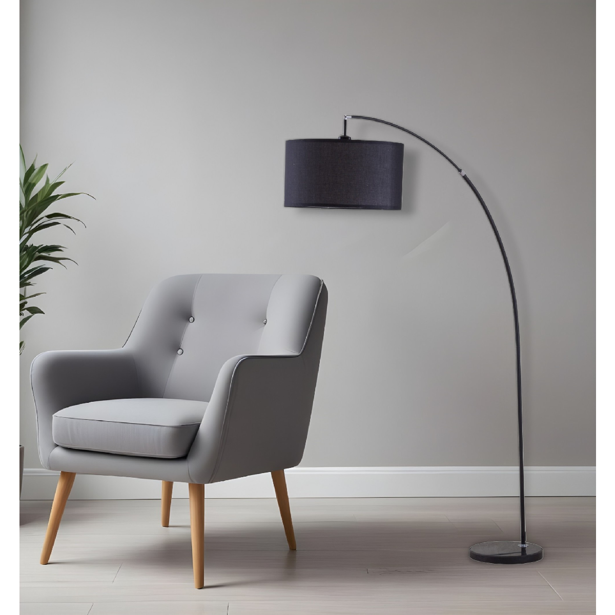 HomeRoots 86in. Black Arc Floor Lamp With Drum Shade