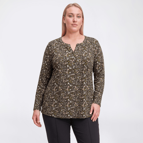 Plus Size Napa Valley 3/4 Sleeve Floral Pleat Split Neck Blouse - image 