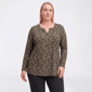 Plus Size Napa Valley 3/4 Sleeve Floral Pleat Split Neck Blouse - image 1