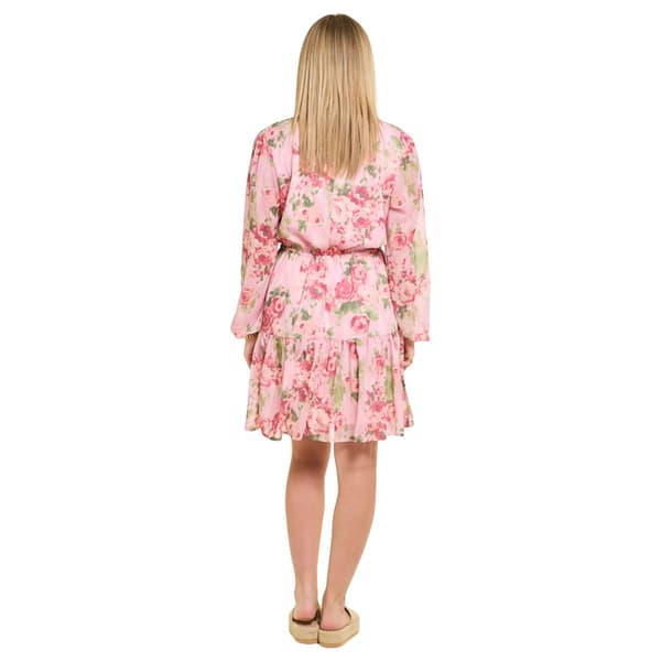 Womens Absolutely Famous Long Sleeve Floral Tier Midi Dress