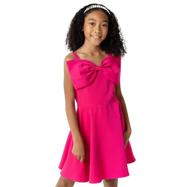 Girls &#40;7-16&#41; Rare Editions Laguna Scuba Large Bow Skater Dress