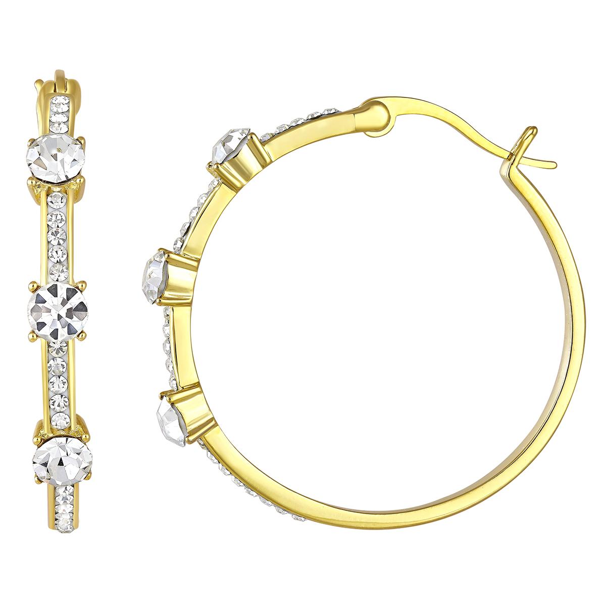 Candela Gold over Sterling Silver/Crystal 32mm Hoop Earrings