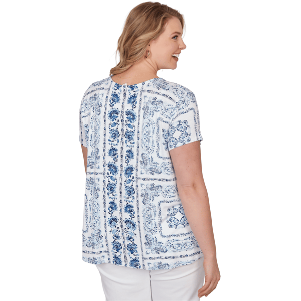 Plus Size Ruby Rd. French Riviera Short Sleeve Floral Blouse