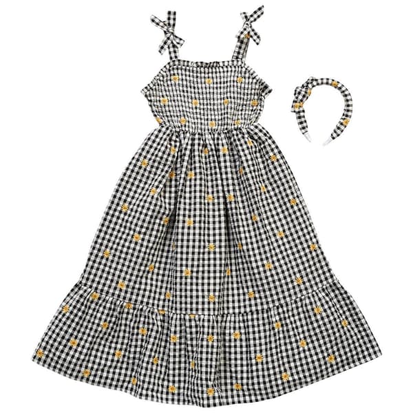 Girls &#40;7-12&#41; BTween&#174; Sleeveless Smocked Gingham Daisy Maxi Dress