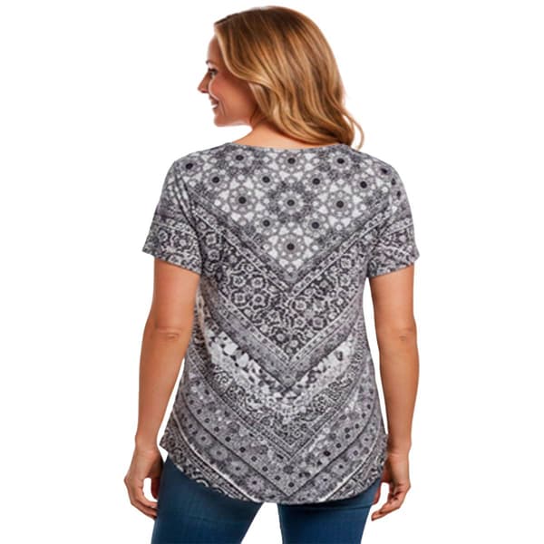 Womens OneWorld Short Sleeve Medallion Patchwork Sublimation Tee
