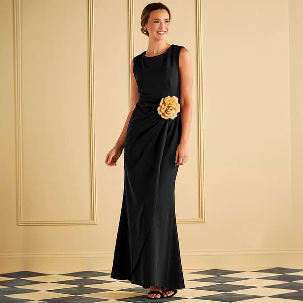 Womens Connected Apparel Sleeveless Crepe Gown with Flower Trim - image 