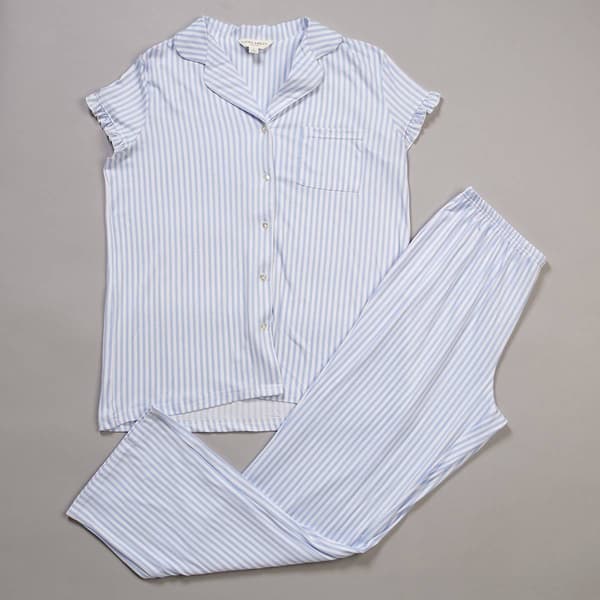 Womens Laura Ashley Ruffle Sleeve Stripe Boxy Long Leg Pajama Set