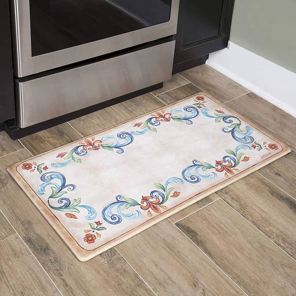 J&V Textiles Cloud Comfort Anti-Fatigue Fleur Cream Kitchen Mat