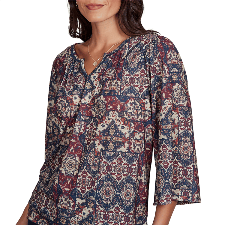 Womens Ruby Rd. English Countryside Patchwork Medallion Blouse