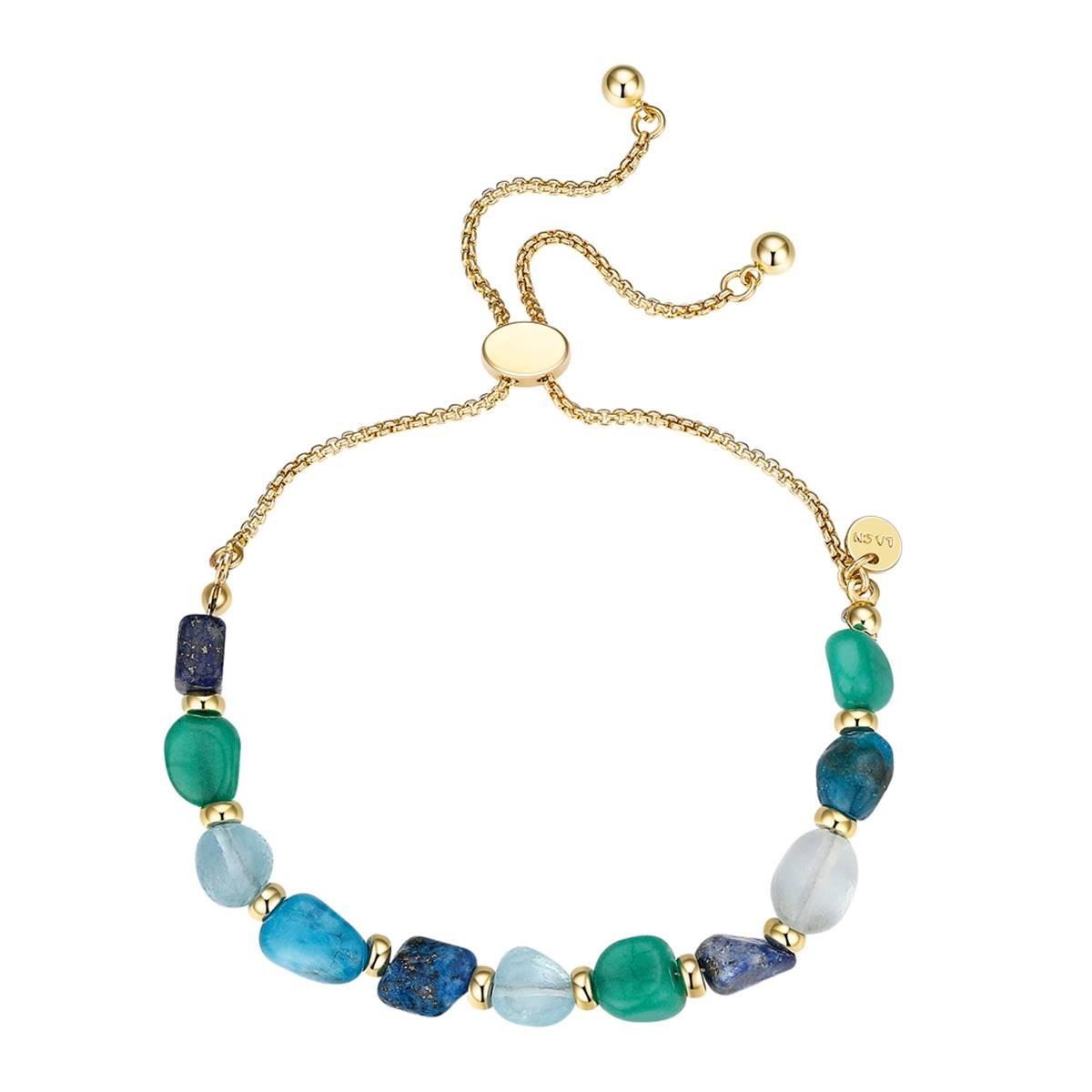 Shine Gold Flash Plated Multi Blue Stone Bolo Bracelet