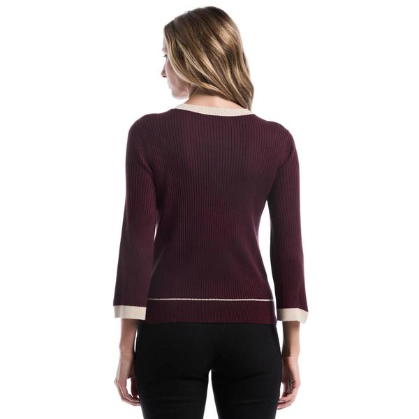 Womens Rafaella® 3/4 Sleeve Contrast Trim Sweater