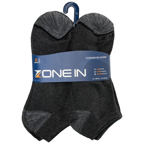 Mens Zone In 6pk. No Show Marled/Color Block Cushion Socks - image 