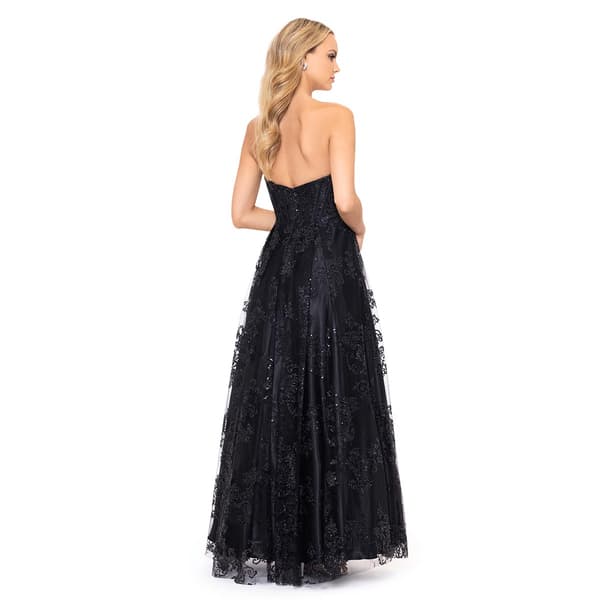 Juniors Blondie Nites Glitter Mesh Strapless Corset A-Line Dress