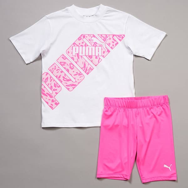 Girls (4-6x) Puma(R) Short Sleeve Animal Tee & Bike Short Set