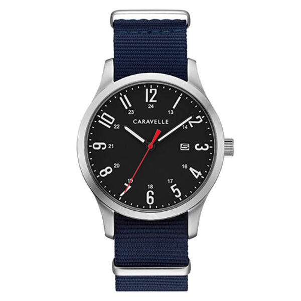 Mens Caravelle Blue & Olive Green Nylon Strap Watch - 43B160 - image 