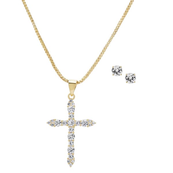 Gianni Argento Lab White Sapphire Cross & Stud Earring Set