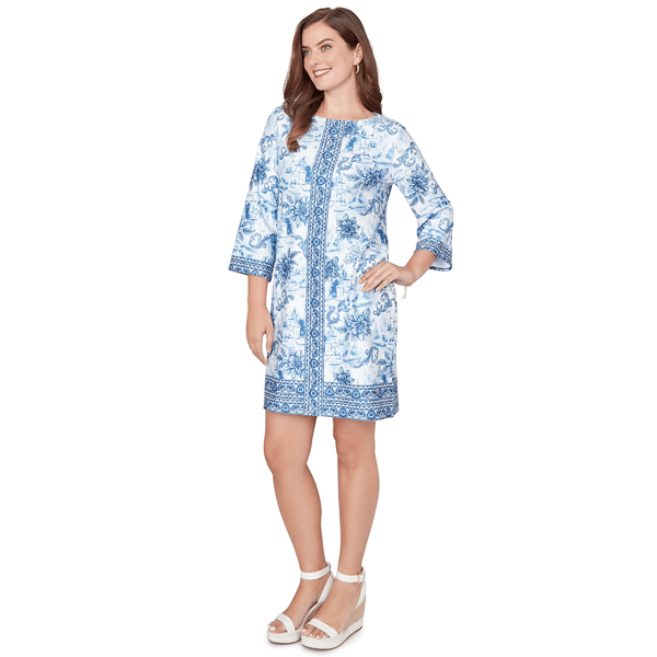 Petite Ruby Rd. Swing Into Spring Riviera Toile Shift Dress