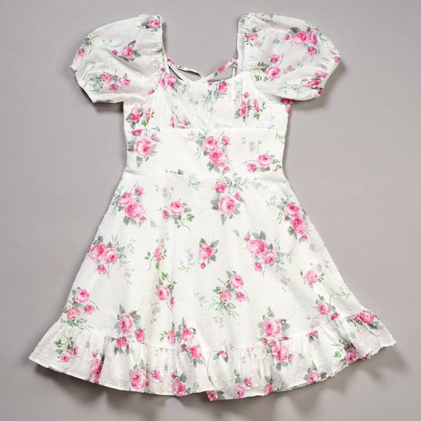 Girls (7-16) Rare Editions Puff Sleeve Clip Dot Floral Dress