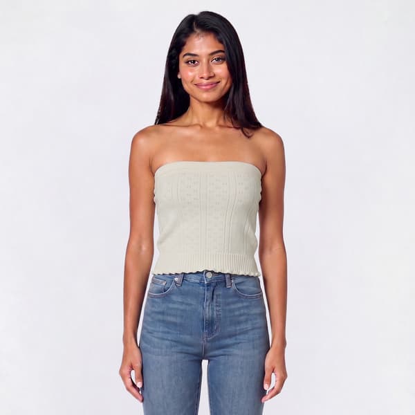 Juniors Pink Rose Pointelle Sweater Tube Top