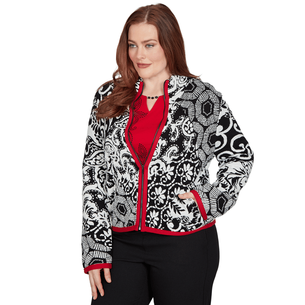 Womens Alfred Dunner Dinner Theater Mixed Motif Contrast Trim Ja