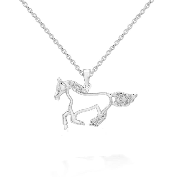 1/20cttw. Natural Diamond Sterling Silver Horse Pendant Necklace - image 