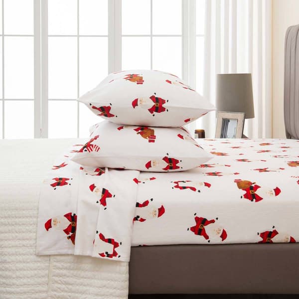 Freshfolds Cotton Jolly Santa Holiday 4pc. Flannel Sheet Set