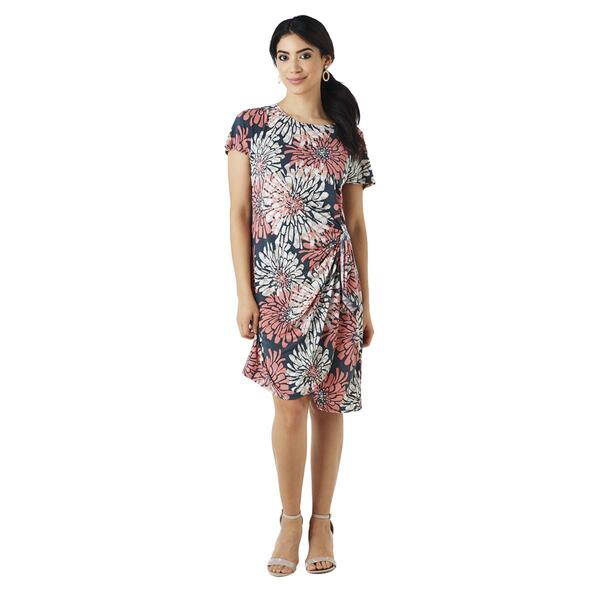 Womens Robbie Bee Short Sleeve Floral Sarong Shift Dress - image 