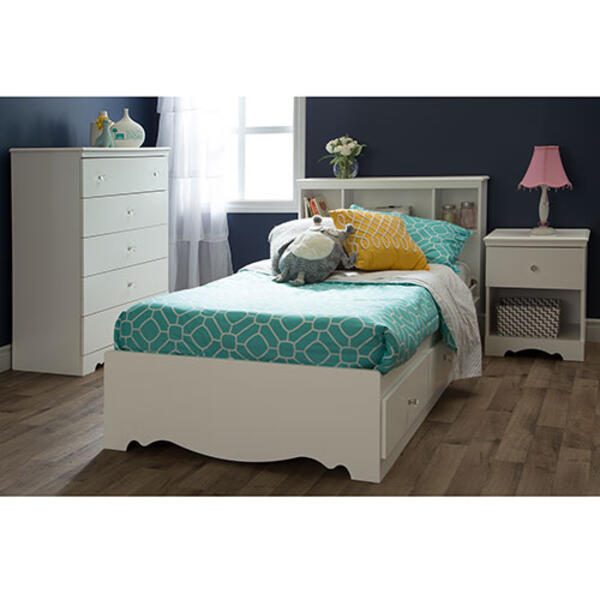 South Shore Crystal Twin Mates Bed & Drawers-White
