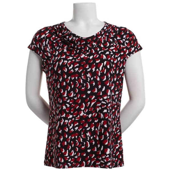 Womens Kasper Cap Sleeve Brushstroke Cowl Neck Blouse